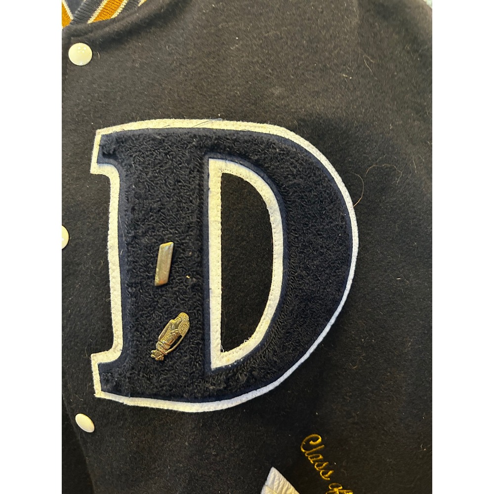 Holloway Varsity Letterman Jacket Black‎ Gold White Leather Sleeves Mens XL - Picture 3 of 7
